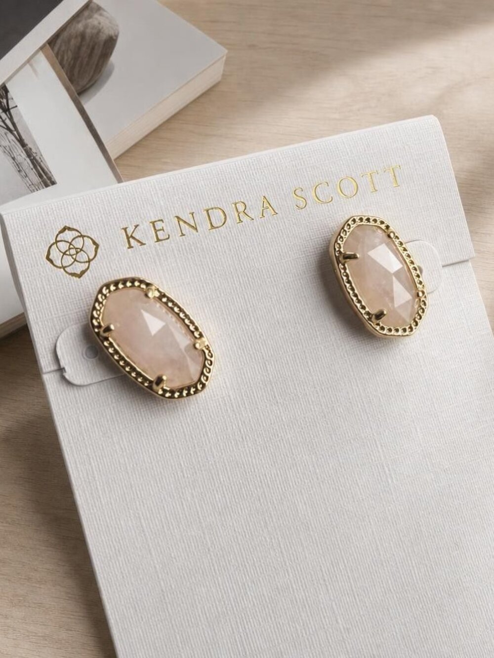 Kendra Scott Ellie Gold Rose Quartz Stud Earrings - Picture 2 of 2